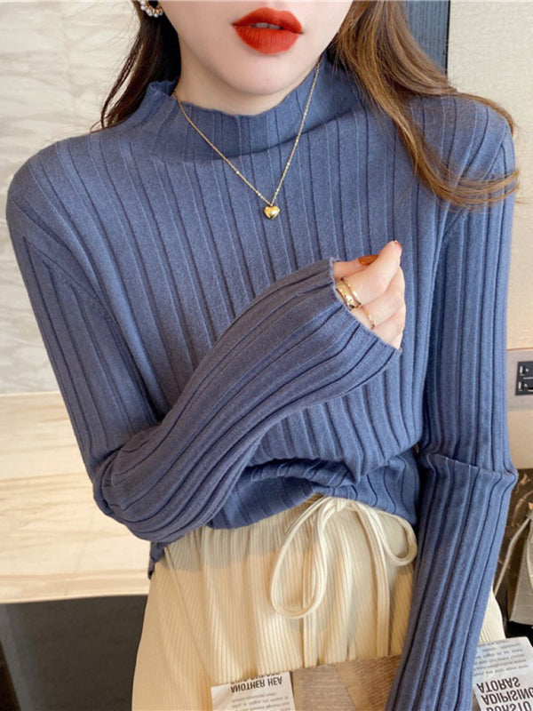 Trendy Ribbed Half Turtleneck Sweater – Chic & Cozy Must-Have