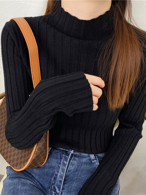 Trendy Ribbed Half Turtleneck Sweater – Chic & Cozy Must-Have