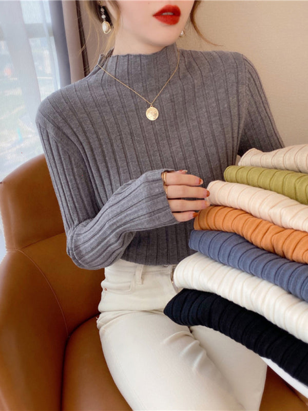 Trendy Ribbed Half Turtleneck Sweater – Chic & Cozy Must-Have