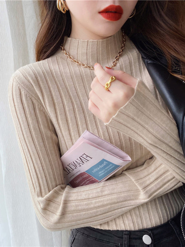 Trendy Ribbed Half Turtleneck Sweater – Chic & Cozy Must-Have