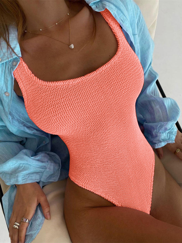 Trendy Fluorescent Pleated One-Piece Swimsuit – Bold & Flattering Swimwear