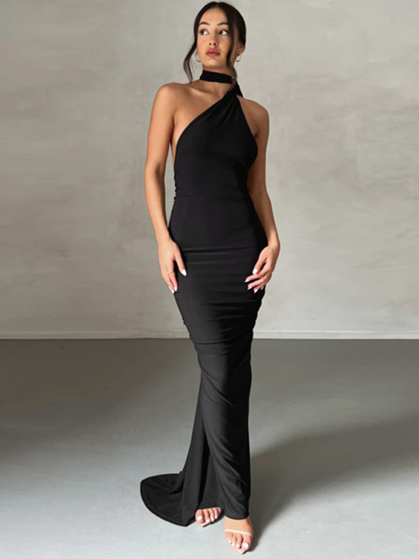 Chic Backless Pleated Slim Fit Dress – Perfect for Date Nights & Parties