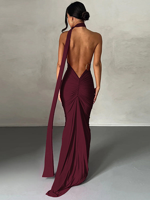 Chic Backless Pleated Slim Fit Dress – Perfect for Date Nights & Parties