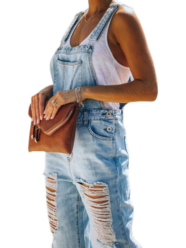 🛍️ Ripped Denim Jumpsuit Mid-Waist – Trendy Casual One-Piece for Street-Style Chic 💙