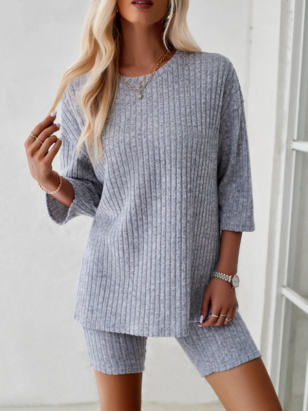 Chic & Trendy Two-Piece Set – Elegant Round Neck & Mid-Sleeve Outfit for Any Season