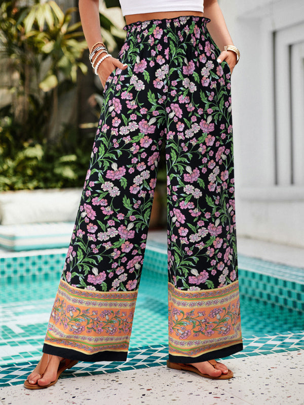 Chic Floral Print Trousers for Women – Casual & Stylish Spring Pants