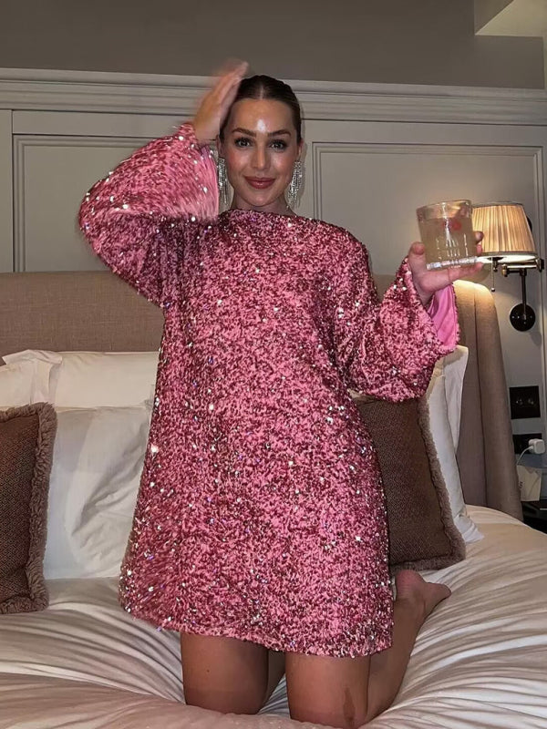 Sparkle All Night Sequin Dress – Long Sleeve, stylish & Chic
