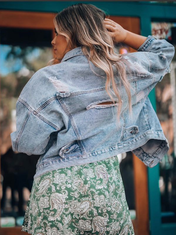 👖 Trendy Oversized Frayed Denim Jacket – Casual & Chic Must-Have 🤩