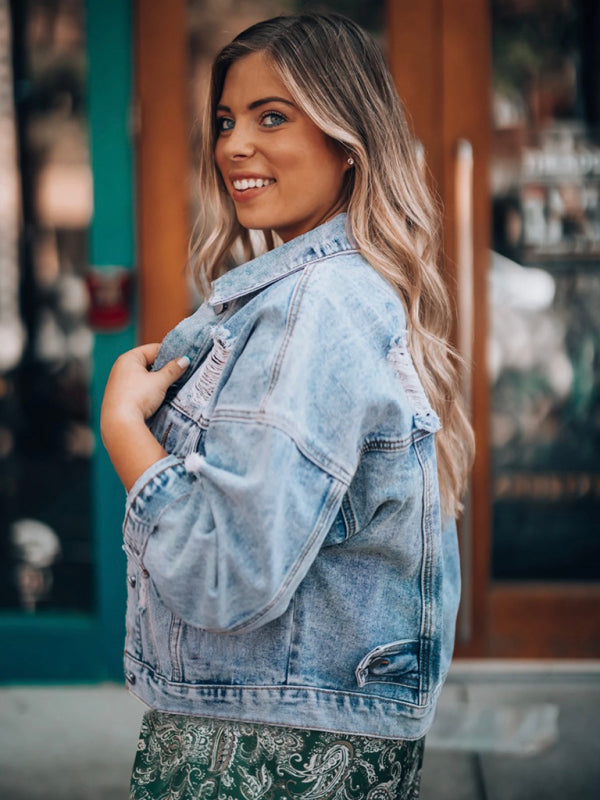 👖 Trendy Oversized Frayed Denim Jacket – Casual & Chic Must-Have 🤩