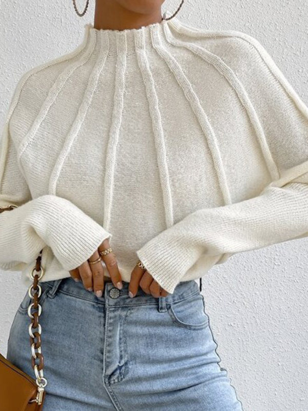 Cozy Chic Half Turtleneck Knit Sweater Batwing Sleeve Pullover – Trendy & Versatile