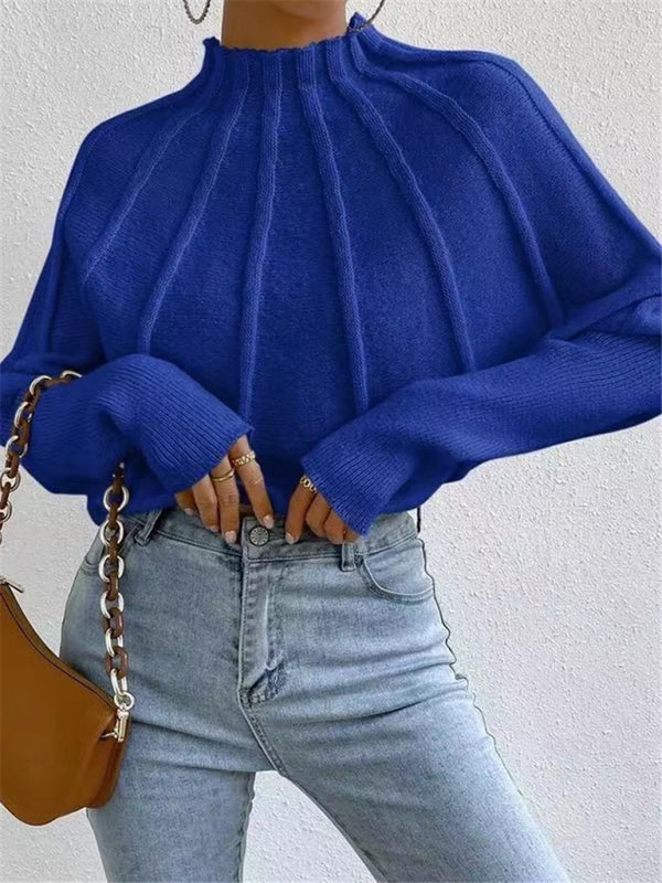Cozy Chic Half Turtleneck Knit Sweater Batwing Sleeve Pullover – Trendy & Versatile