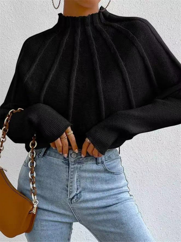 Cozy Chic Half Turtleneck Knit Sweater Batwing Sleeve Pullover – Trendy & Versatile