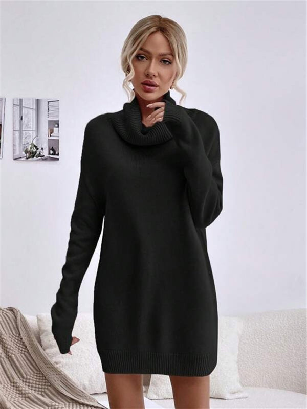 🛍️ Cozy Chic Turtleneck Sweater Dress – Soft Knit, Loose Fit & Stylish for Fall Winter ❄️