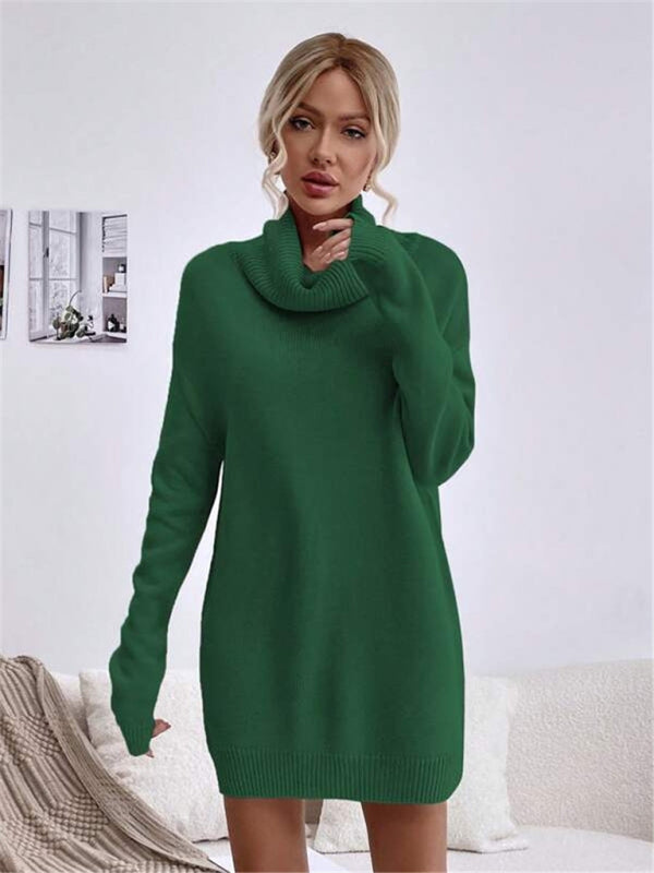 🛍️ Cozy Chic Turtleneck Sweater Dress – Soft Knit, Loose Fit & Stylish for Fall Winter ❄️