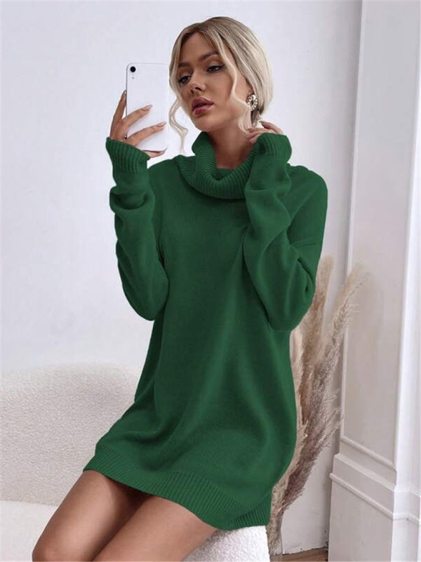 🛍️ Cozy Chic Turtleneck Sweater Dress – Soft Knit, Loose Fit & Stylish for Fall Winter ❄️