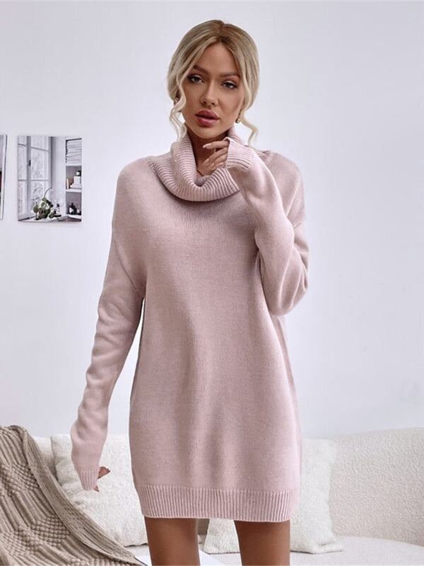 🛍️ Cozy Chic Turtleneck Sweater Dress – Soft Knit, Loose Fit & Stylish for Fall Winter ❄️