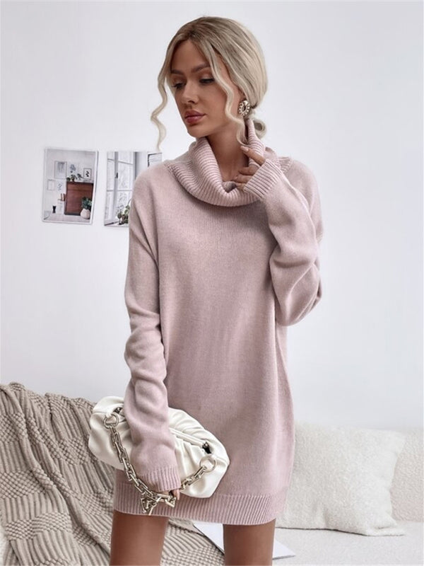 🛍️ Cozy Chic Turtleneck Sweater Dress – Soft Knit, Loose Fit & Stylish for Fall Winter ❄️