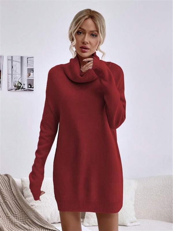 🛍️ Cozy Chic Turtleneck Sweater Dress – Soft Knit, Loose Fit & Stylish for Fall Winter ❄️