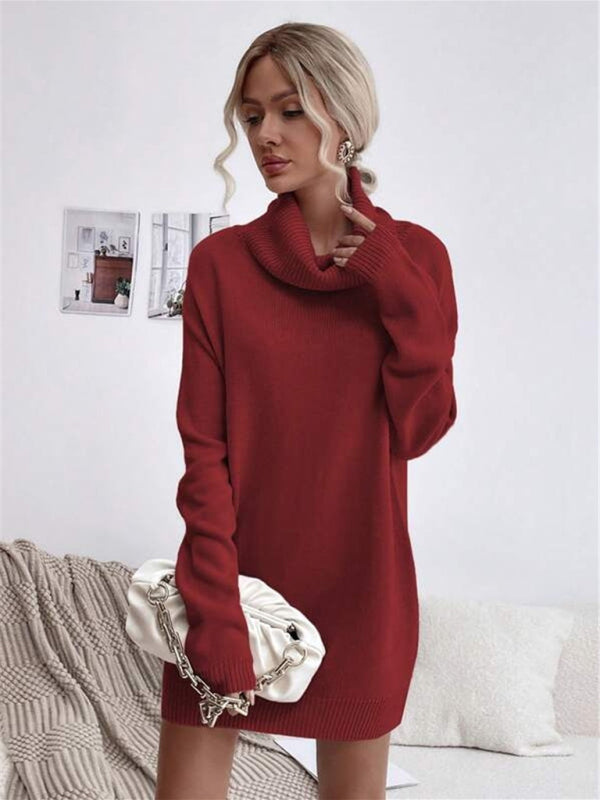 🛍️ Cozy Chic Turtleneck Sweater Dress – Soft Knit, Loose Fit & Stylish for Fall Winter ❄️