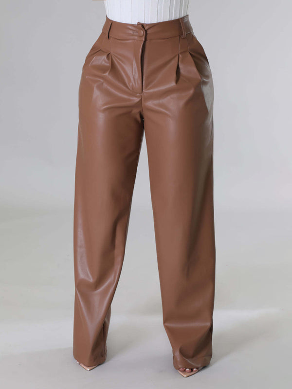 Chic Wide-Leg PU Leather Pants for Women – Comfy, Stylish & Trendy