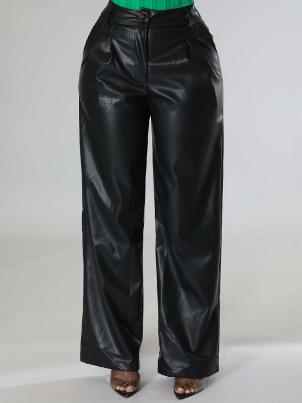 Chic Wide-Leg PU Leather Pants for Women – Comfy, Stylish & Trendy