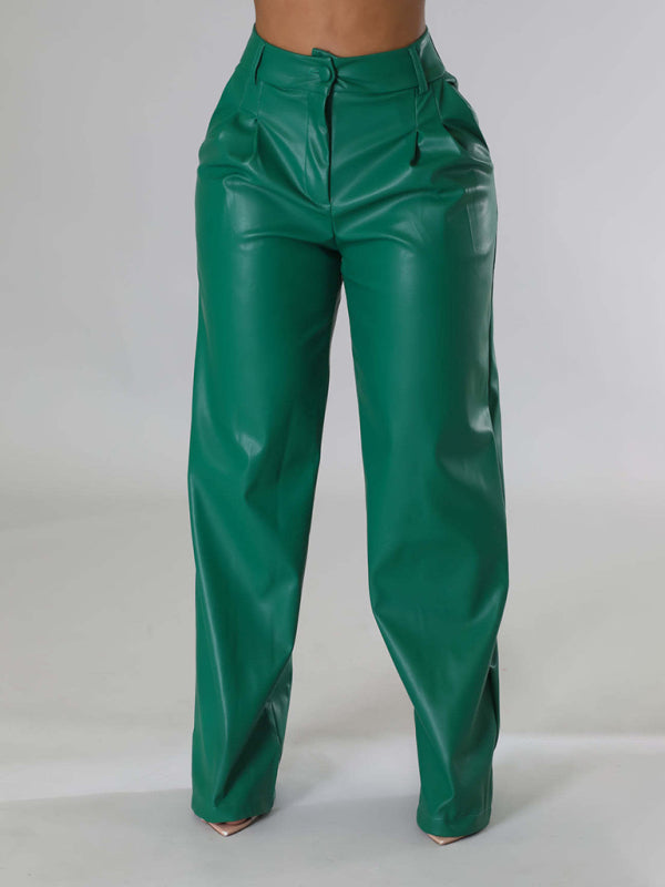 Chic Wide-Leg PU Leather Pants for Women – Comfy, Stylish & Trendy