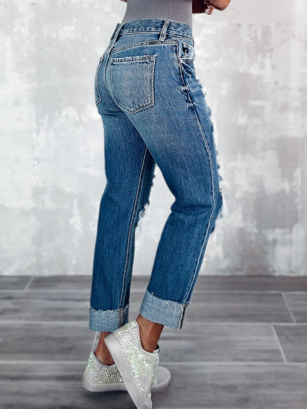 🔥 High Waist Ripped Straight Leg Jeans – Trendy Street Style Denim ✨