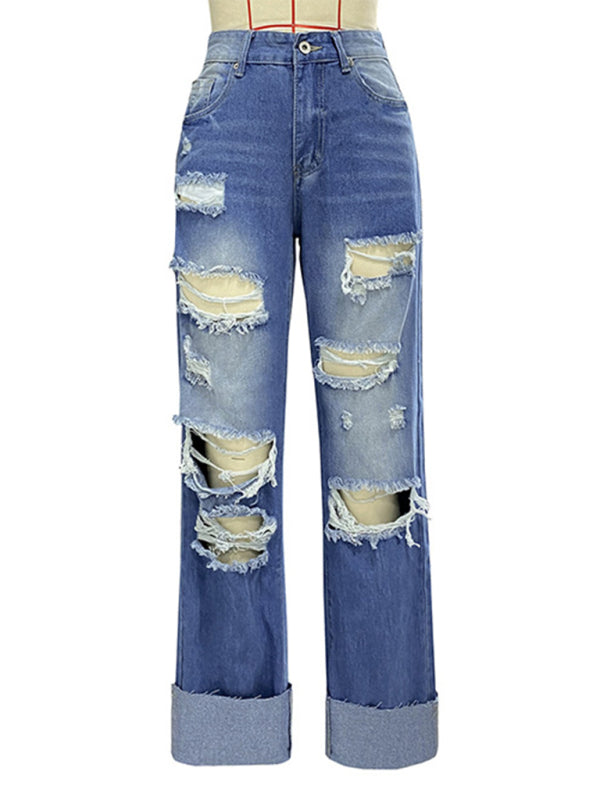 🔥 High Waist Ripped Straight Leg Jeans – Trendy Street Style Denim ✨