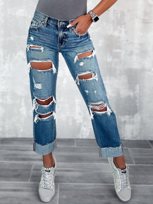 🔥 High Waist Ripped Straight Leg Jeans – Trendy Street Style Denim ✨