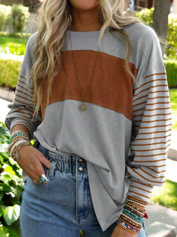 Striped Contrast Long-Sleeve Pullover – Chic, Cozy & Perfect for Fall