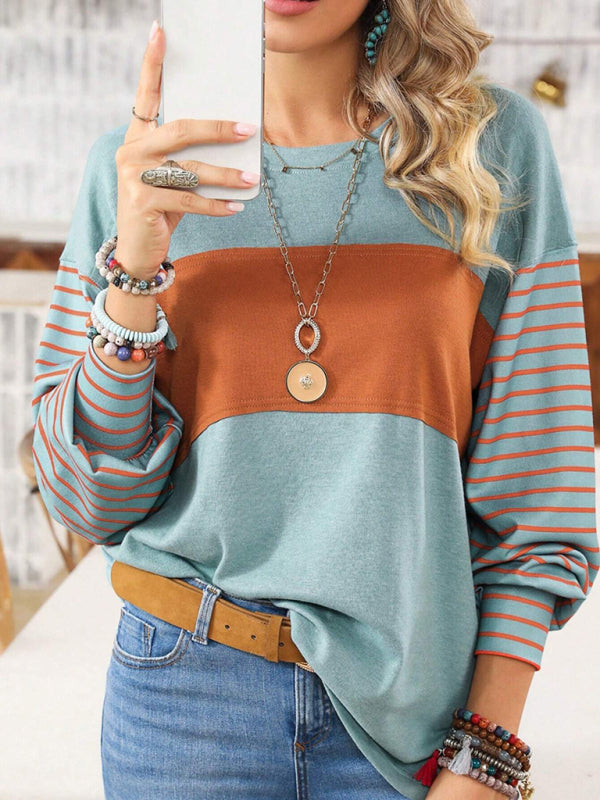 Striped Contrast Long-Sleeve Pullover – Chic, Cozy & Perfect for Fall