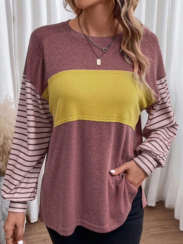 Striped Contrast Long-Sleeve Pullover – Chic, Cozy & Perfect for Fall