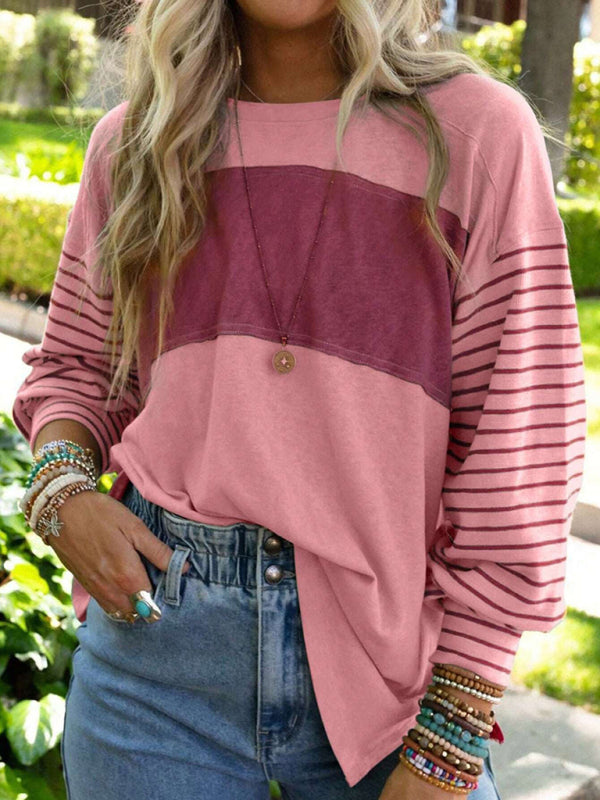 Striped Contrast Long-Sleeve Pullover – Chic, Cozy & Perfect for Fall