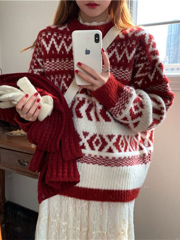 Cozy Christmas Geometric Knit Sweater – Festive & Stylish Pullover