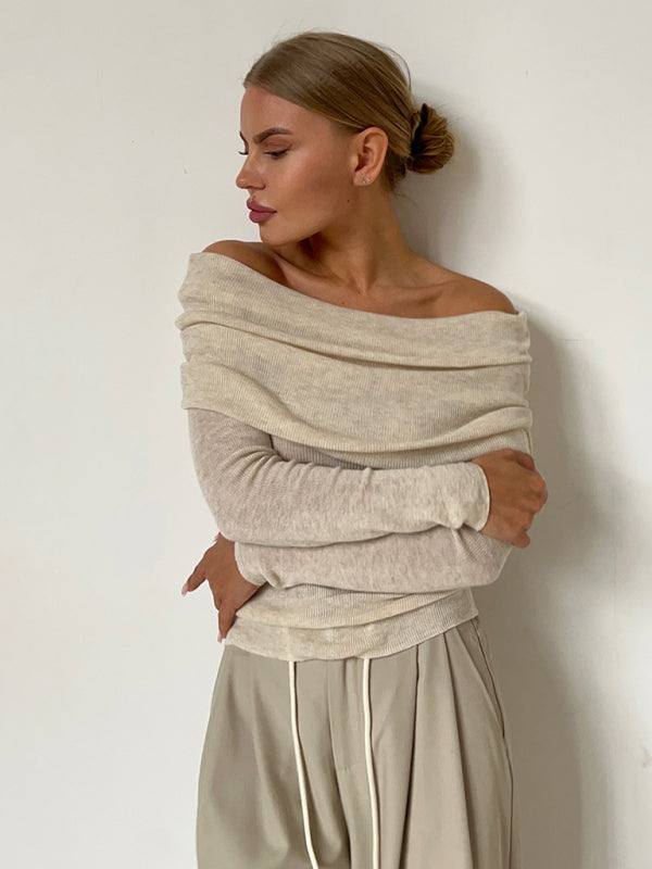 stylish Slim Fit Off-Shoulder Sweater – Cozy & Chic Knit for Fall Winter