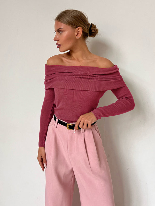 stylish Slim Fit Off-Shoulder Sweater – Cozy & Chic Knit for Fall Winter