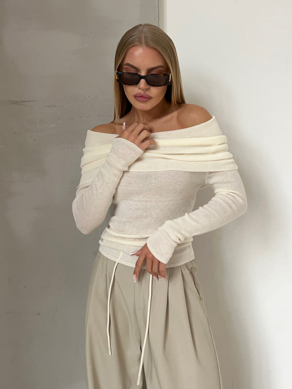 stylish Slim Fit Off-Shoulder Sweater – Cozy & Chic Knit for Fall Winter