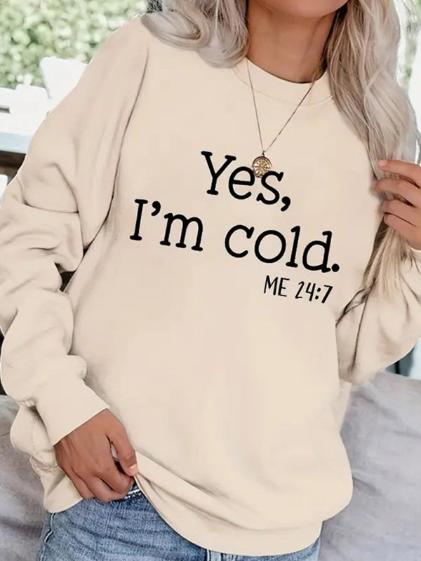 Cozy & Chic Women's Yes Letter Print Sweatshirt Crew Neck Casual Fit