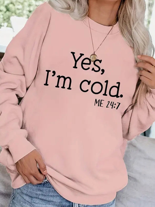 Cozy & Chic Women's Yes Letter Print Sweatshirt Crew Neck Casual Fit