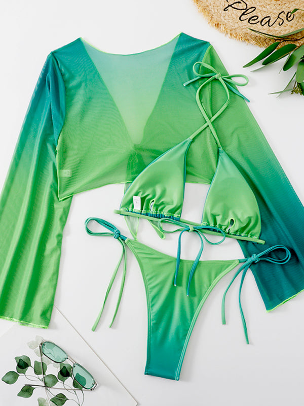 Chic 3-Piece Bikini Set Mesh Cover-Up High Waist Swimsuit – Summer Must-Have