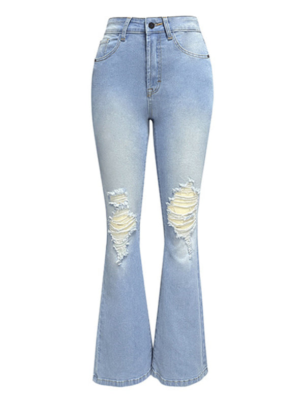 🔥 Trendy High-Waisted Ripped Wide-Leg Jeans – Chic & Comfy Denim for Every Season 🔥