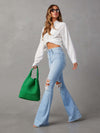 🔥 Trendy High-Waisted Ripped Wide-Leg Jeans – Chic & Comfy Denim for Every Season 🔥