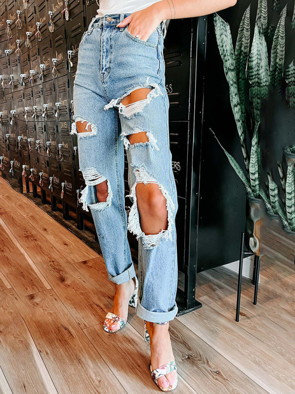 🔥 High-Waist Ripped Jeans – Slimming, Stylish & Trendy Denim 🔥