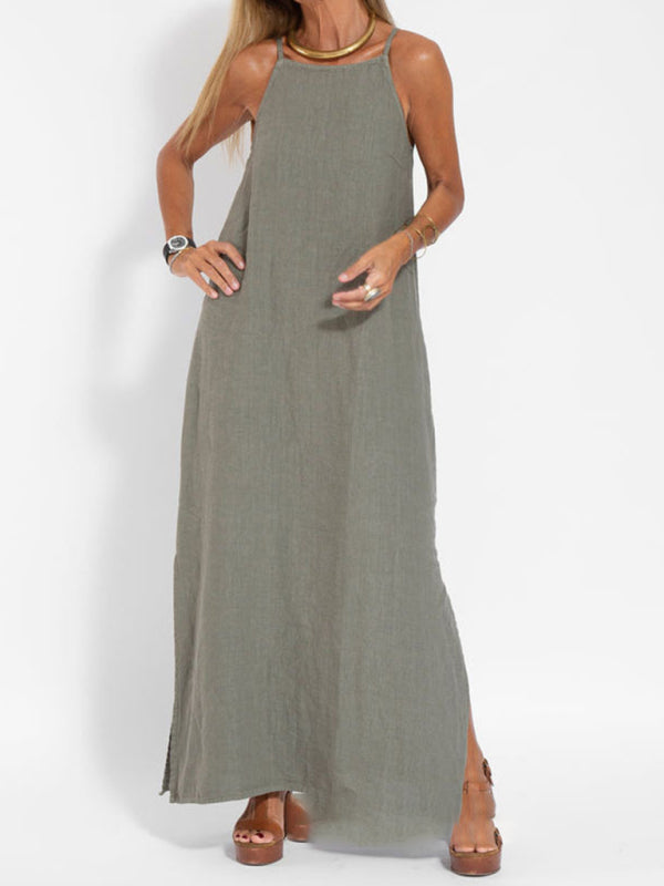Chic Cotton Linen Slit Midi Dress – Casual, Stylish & Effortless Vibes