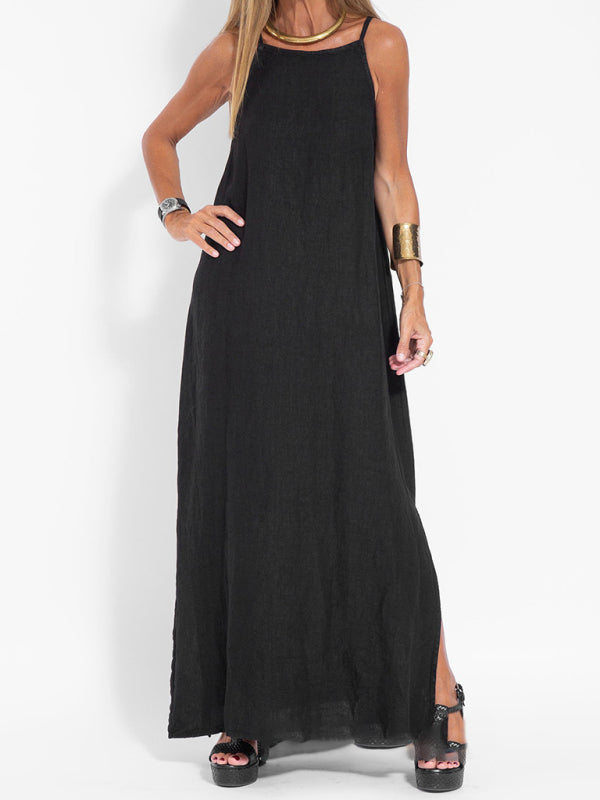 Chic Cotton Linen Slit Midi Dress – Casual, Stylish & Effortless Vibes