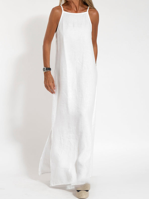 Chic Cotton Linen Slit Midi Dress – Casual, Stylish & Effortless Vibes