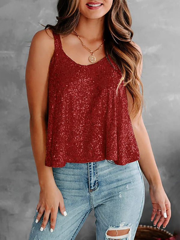 Shiny Sleeveless Camisole – Chic & stylish Loose Fit Tank Top for Effortless Glam