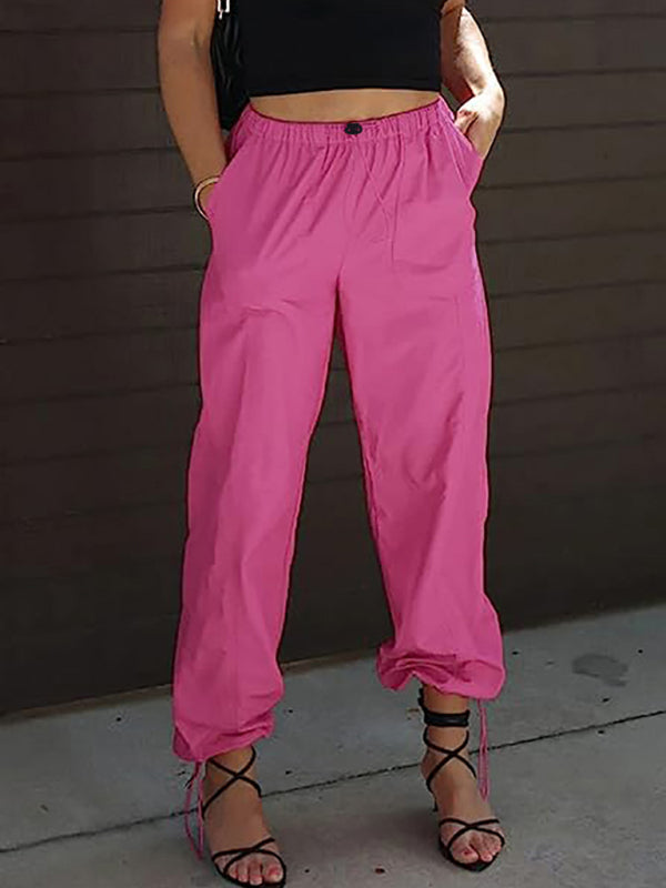 Trendy Women's Cargo Joggers Elastic Waist Pocket Pants – Comfy & Stylish Everyday Wear