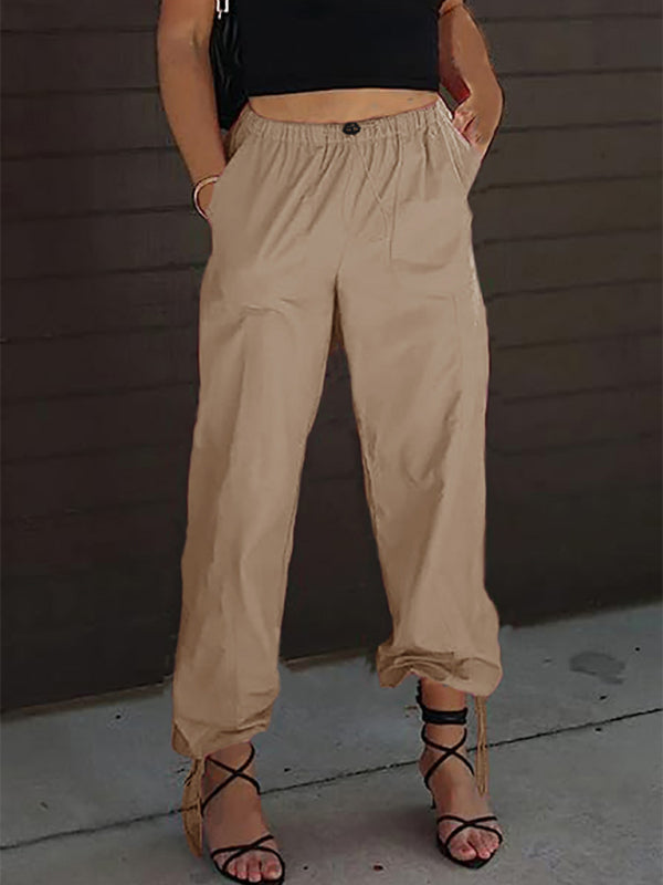 Trendy Women's Cargo Joggers Elastic Waist Pocket Pants – Comfy & Stylish Everyday Wear