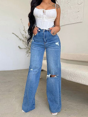 🔥 High-Waist Ripped Wide-Leg Jeans – Trendy, Comfy & Chic Denim Must-Have 🔥